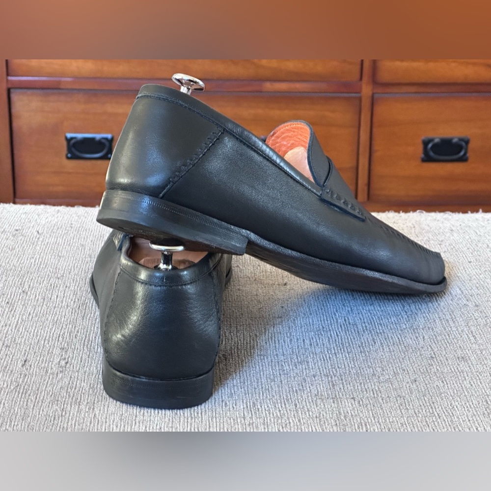 Santoni Black Leather Men’s Slip On Penny Loafers Size 13 D - Picture 9 of 15